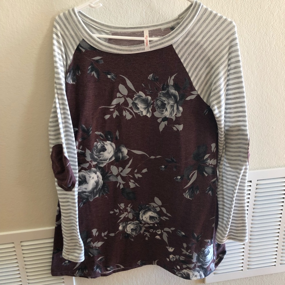 Burgundy and gray floral long sleeve